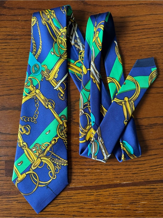 Hermes Other - Hermes Paris 100% Silk Neck Tie Green Gold Equestrian Bit Chain Horse